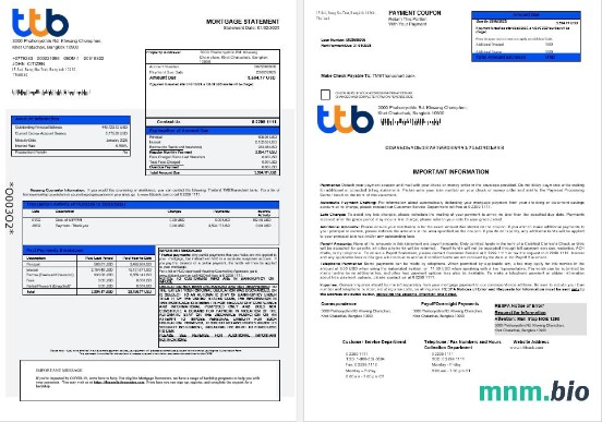 Tajlandia TMBThanachart Bank wyciąg z kredytu hipotecznego w formatach Word i PDF 1-2